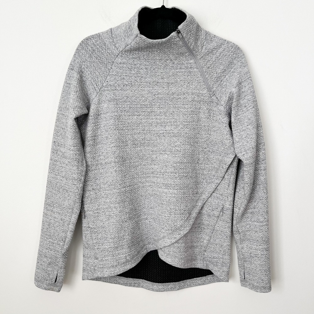 IBKUL Popcorn Stitch Asymmetrical Zip Pullover Gray Womens Medium Outdoor Fall